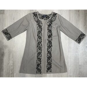 Madison Mathews Linen Embroidered Kimono Cardigan Women's Size Small Floral Gray